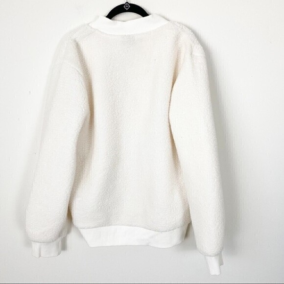 ZYIA ACTIVE Ivory Flying V Sherpa Shearling Full Zip Bomber Jacket gorpcore XL - Picture 6 of 10